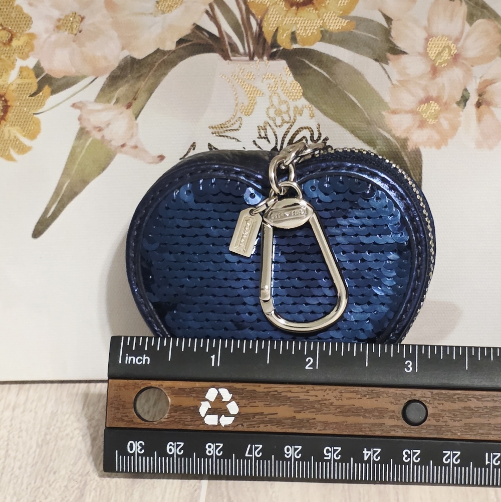 Coach Blue Love Heart Keychain Fob Charm 92748 Poppy Sequins - Picture 5 of 11